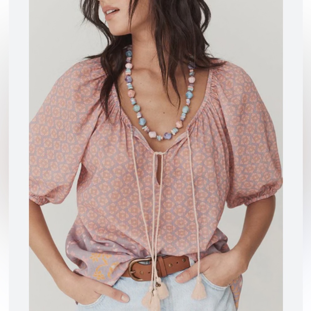 Spell Sweet Nothings Boho Pink Tie-Front Peasant Top Size: XL